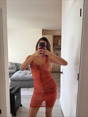 Women's Rust Tie-Front Sheer Bodycon Dress